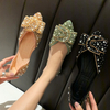 Fashion Shallow Mouth Pointed Soft Ladies Casual Shoes Solid Color Bling Sequined Cloth Pointed Toe Flat Shoes Women
