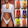 Women Sexy V-Neck Solid Color Long Sleeved Plunging Mesh Bikini Swimwear & Beachwear Custom Swimwear