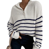 Frenchy Striped Drop Shoulder Zipper Front Long-Sleeve Women's Top Zipper Pullover Sweater