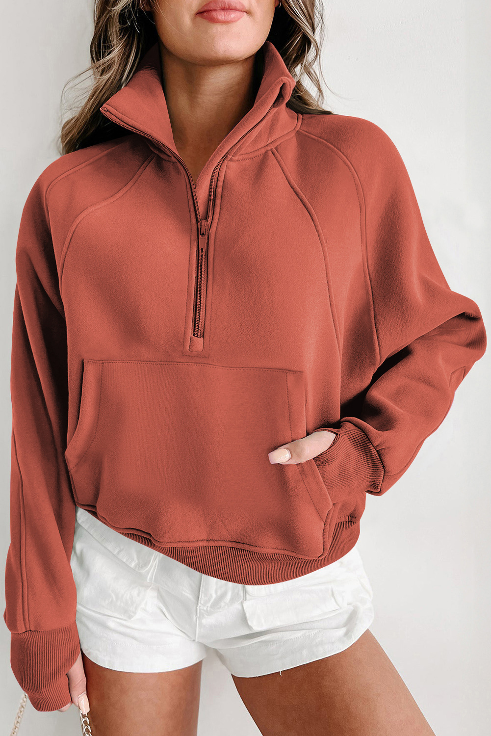 Sweatshirts In Bulk Long Sleeve Women Quater Zip Sweatshirt Round Neck Blank Loose Fit Sweatshirt