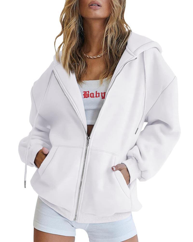 Women's Oversized Zip Up Hoodies Sweatshirts Clothes Teen Girl Fall Casual Drawstring Jackets with Pockets