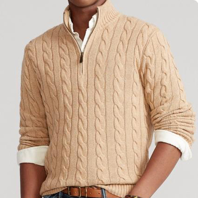Custom Turtleneck Men Designer Half Zip Up Fleece Pullover Knitted Sweater For Men
