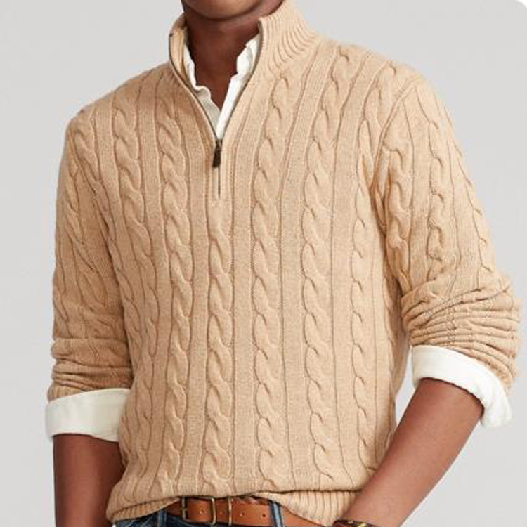 Custom Turtleneck Men Designer Half Zip Up Fleece Pullover Knitted Sweater For Men