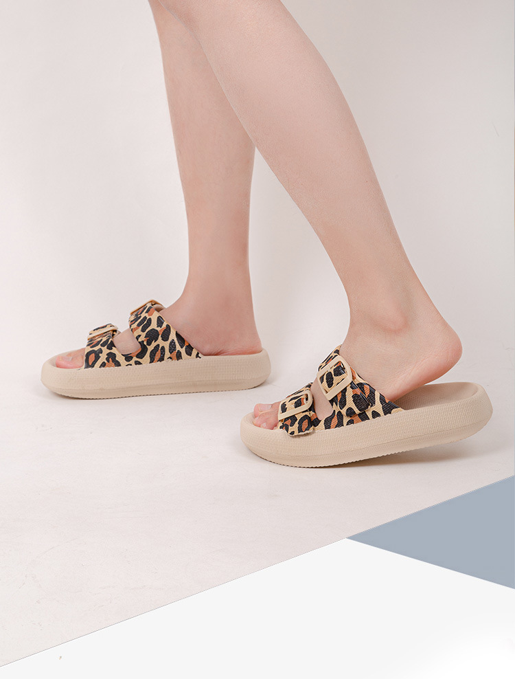 Summer Thick Bottom EVA Leopard Adjustable Two-button Trample Soft Cool Sports Slippers Outdoor Fashion House Slippers for Women
