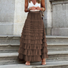 New French Long Skirt Women's Autumn Solid Color High Waist Mesh Cake Skirt Casual Half Skirt