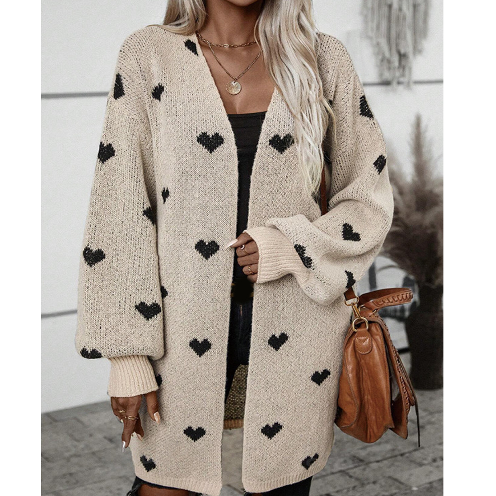 Valentine's Day Love Knit Cardigan Love Pocket V-neck Mid-length Coat