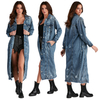 Plus Size Denim Jacket Women's Solid Color Tassel Breasted Ripped Hole Long Denim Trench Coat