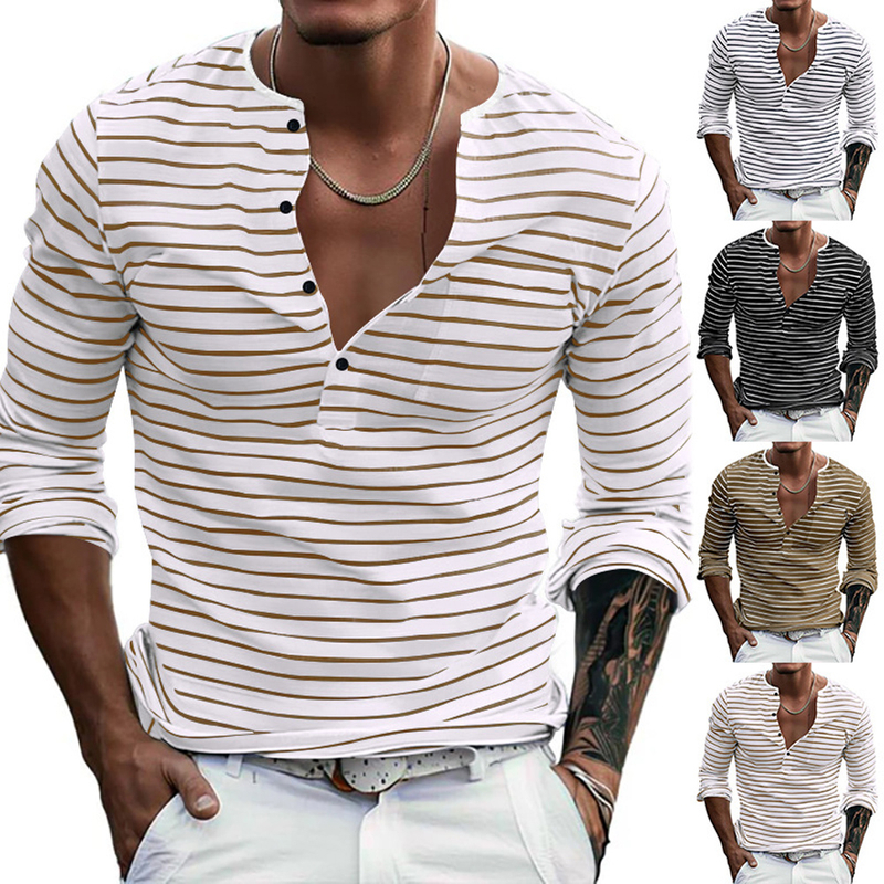 Men's Long Sleeve Striped Shirt Business Casual Shirts Cotton Fabric Formal Office Shirts For Men