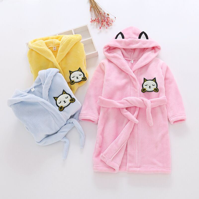 Kids Robes Baby Hooded Bathrobe Soft Plush Fleece Bath Robe