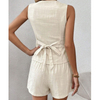 Cotton And Linen Commuter Style Casual Sleeveless Vest Shorts Suit Summer Fashion Khaki Women's Two-Piece Suit
