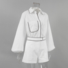  Long Sleeve Designer Color Block Shirt Shorts Women Two Piece Sets