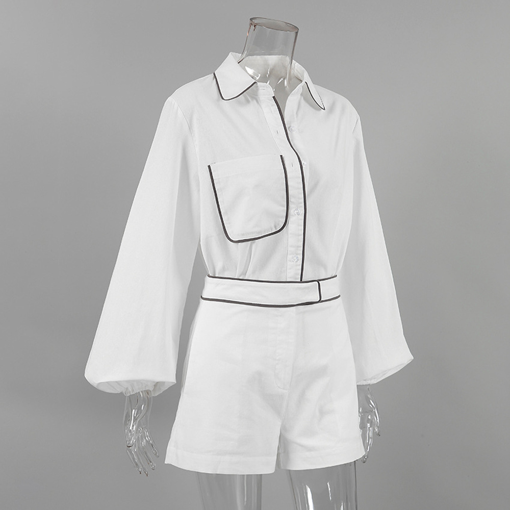  Long Sleeve Designer Color Block Shirt Shorts Women Two Piece Sets