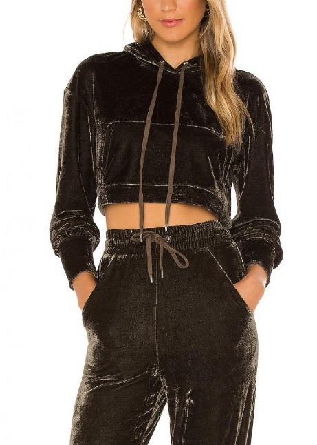  Custom Velour Crop Hoodie Two Piece Pants Set
