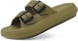 Mens Lightweight Comfort Slides Double Buckle Slip-on Adjustable EVA Orthopedic Flat Sandals