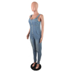 Women's High Elastic Bib Zipper Denim Jumpsuit Jean Pants