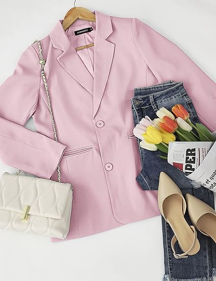 Fall Casual Blazers Long Sleeve Lapel Open Front Button Work Blazer Jackets with Pockets