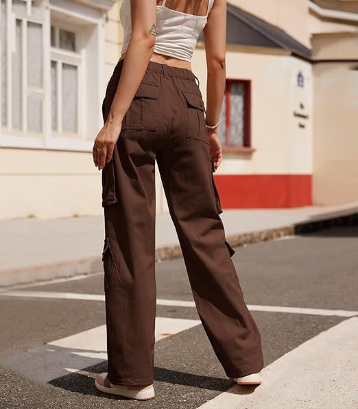 Women Pants High Waisted Cargo Pants Combat Military Trousers Wide Leg Casual Pants 8 Pockets