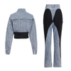 Winter Lady Coat Streetwear Black Patchwork Denim Jeans Women's Jacket