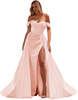 Off The Shoulder Prom Dresses Mermaid Ruched Split Ball Gowns for Women Formal Dress Long Satin