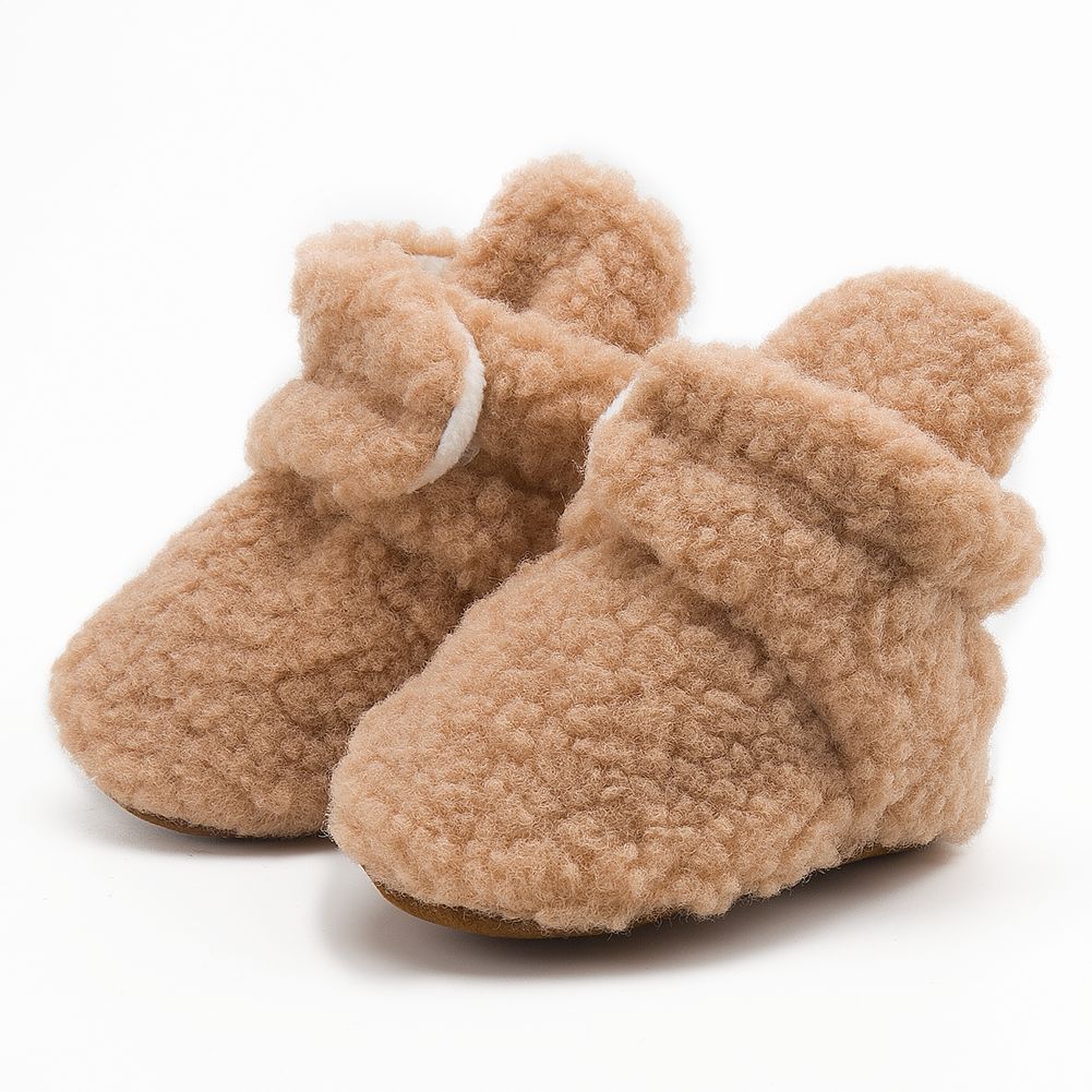 Cute Girs Brown Red Plush Wram Slippers Fur Toddler Kids Baby Slides Sandals for Winter