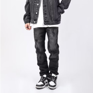 Men High Street Hip Hop Patchwork Jeans Pants Fashion Male Solid Loose Casual Straight Denim Trousers