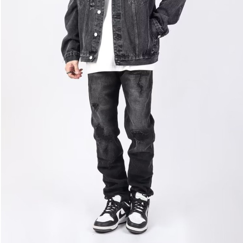 Men High Street Hip Hop Patchwork Jeans Pants Fashion Male Solid Loose Casual Straight Denim Trousers