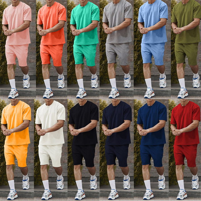 Men Casual Short Sleeve T-shirt Shorts Solid Tracksuit Set Men's 2 Pieces Sets