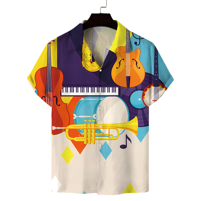  Personality Designer Short Sleeve Shirt Full Printed Collared Shirt for Men