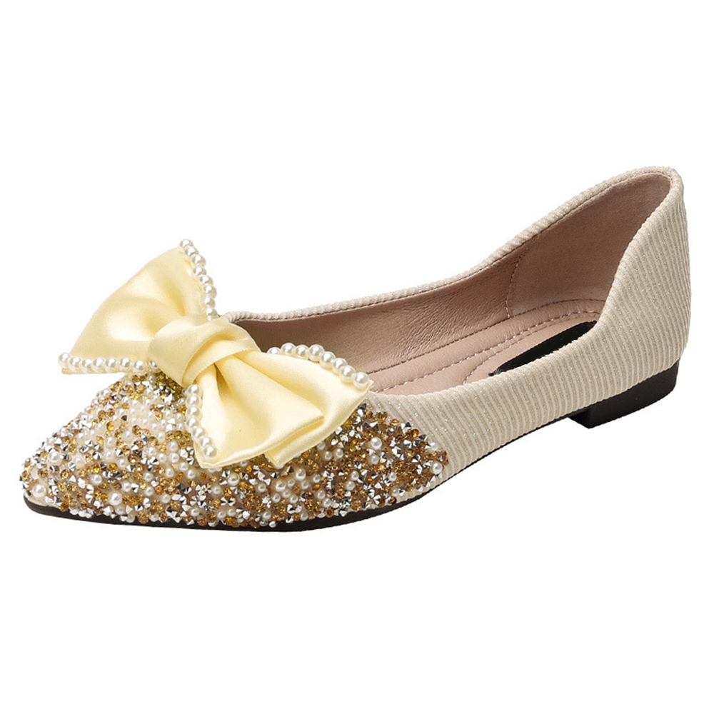 Elegant Flat Shoes Bow Point Toe Shoes Summer Rhinestones Women Fashion Shoes