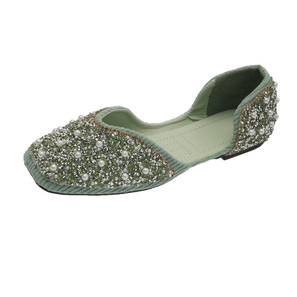 New Design Fashion Blingbling Women Pump Shoes Square Toe Comfortable Ladies Shoes Flats Loafer Shoes Women
