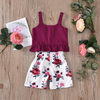 Girls Sets Summer Flower Sling Romper T-shirt+Solid Shorts 2PCS Kids Suit Children Clothes