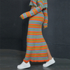 Fall Winter Women's Sets Knitted Outfits Zipper Cardigan+split Skirt Striped Sweater 2 Piece Set Women