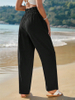  Solid Color High Waist Casual Button Cotton Linen Wide Leg Pants Women's Pants