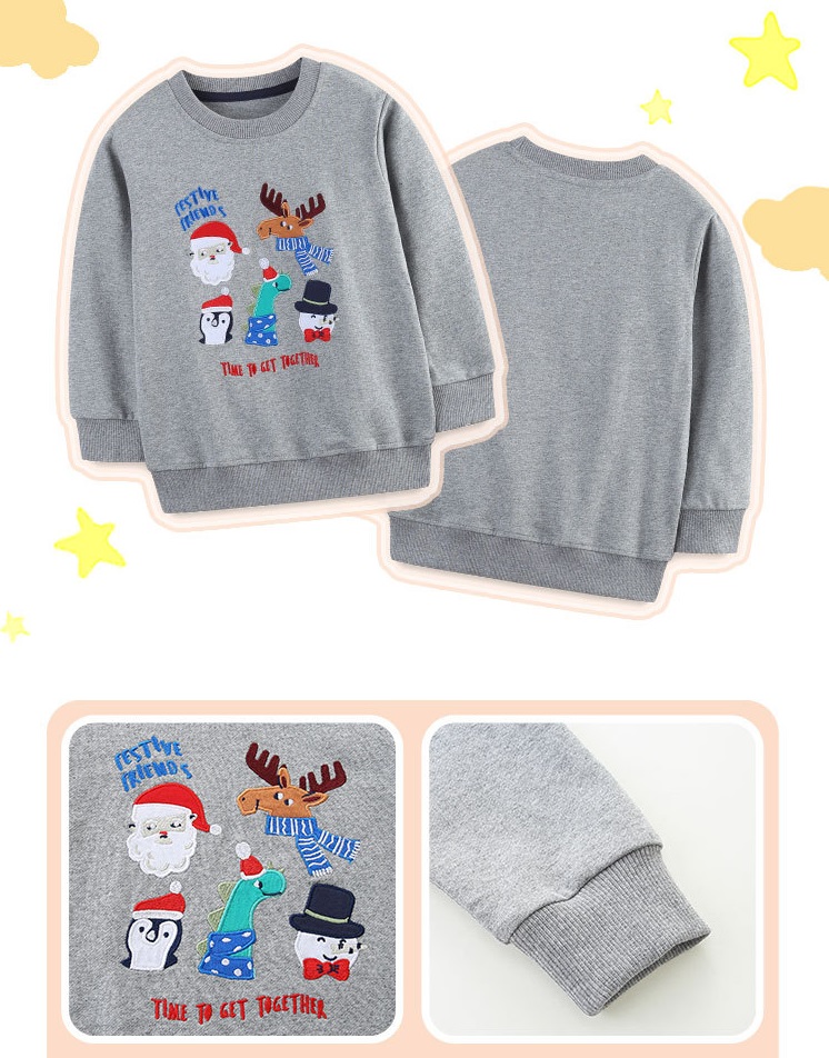 Children's Hoodie Cartoon Christmas Print Boys' Round Neck Hoodie Children's Long Sleeved Sweatshirt