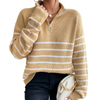 Frenchy Striped Drop Shoulder Zipper Front Long-Sleeve Women's Top Zipper Pullover Sweater