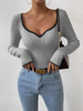 Women Long Sleeve T-Shirts Autumn Contrast Color Tops Sweater