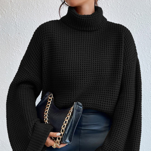 Turtleneck Drop Shoulder Waffle Knit Sweater