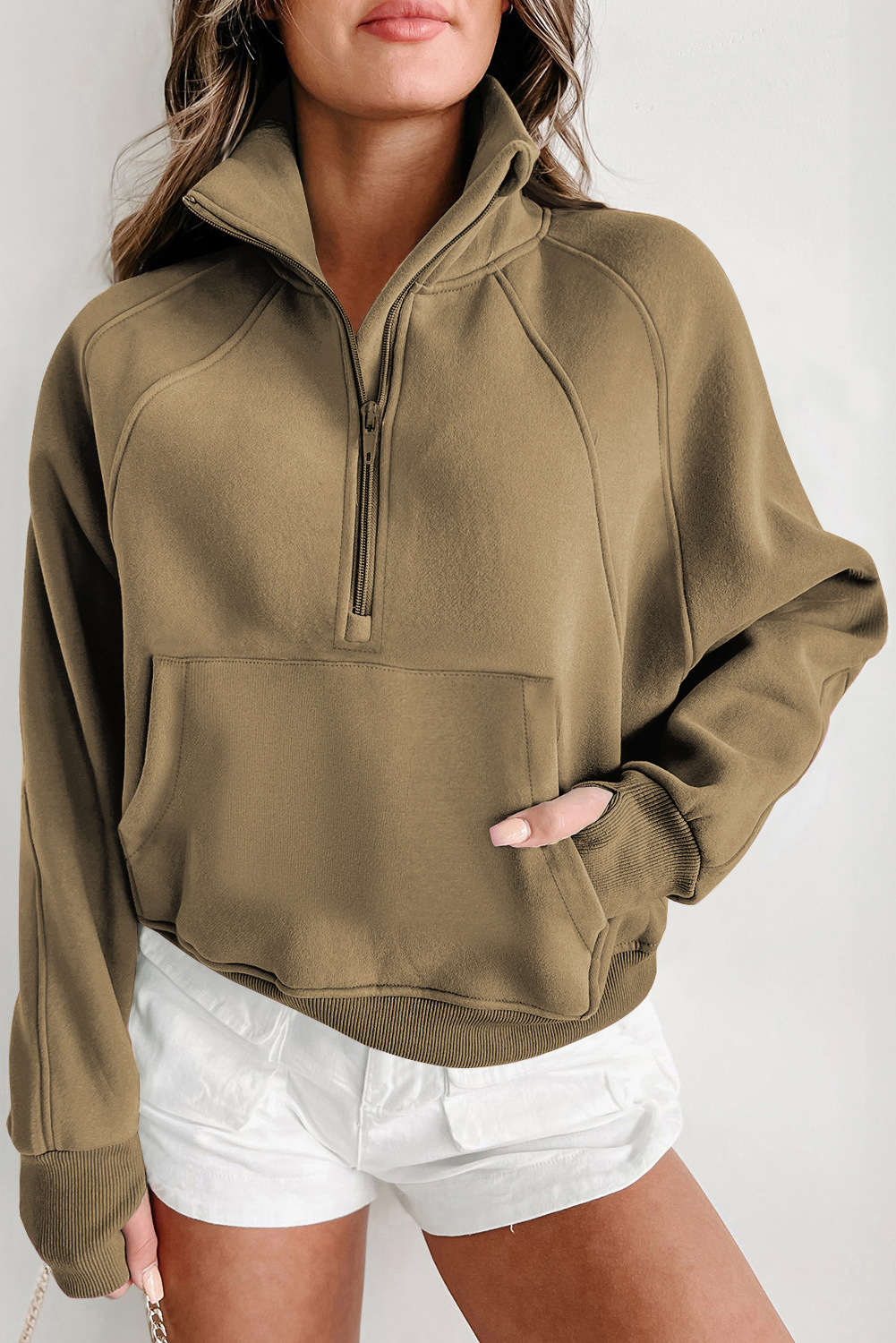 Sweatshirts In Bulk Long Sleeve Women Quater Zip Sweatshirt Round Neck Blank Loose Fit Sweatshirt