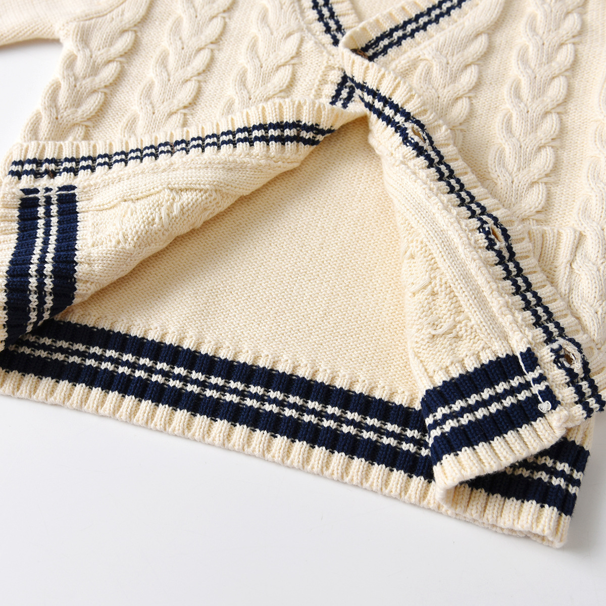 Customized High Quality Cotton Baby Girl Retro V Neck Cardigan Cute Knitted Sweater