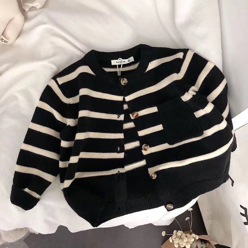 Children's Soft Sticky Striped Sweater Cardigan Men And Women Baby Spring