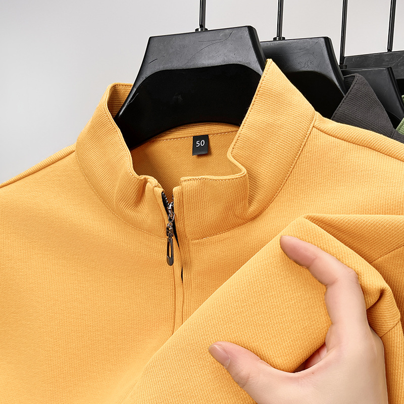 Men Casual Wear Long Sleeve Pullover Plain Solid Quarter Zip Shirts Color Quarter Zip Fleece Sweatshirt