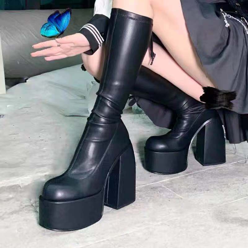 New Large Size Square Toe Boots Women Thick Heel Platform Winter Boots for Women
