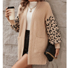 Leopard print jacquard spliced knitted cardigan fashionable lazy loose sweater for women