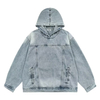 Custom Print Logo No String Acid Wash Hoodie Cotton Thick Design Streetwear Heavyweight Denim Oversize Men Hoodie