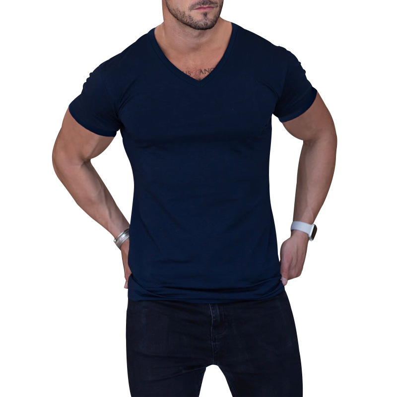 Men's V-Neck Short Sleeve Shorts Casual T-Shirt Suit Slim Male Summer Cross-border Two-piece Set Custom Men Gym Sports Sets