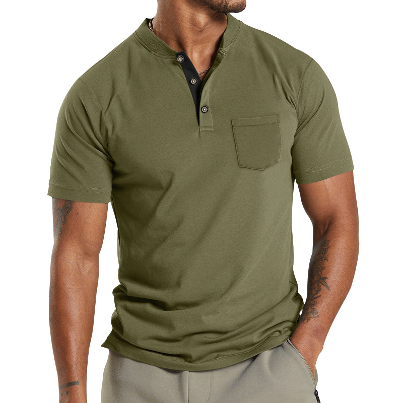 Summer Men's Short Sleeved Sleeve Button Pocket T-shirt Polo Fashion Trend Street T-shirt