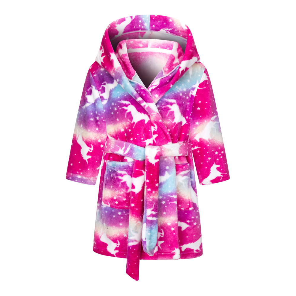 Children's Bathrobes Hooded Flannel Cartoon Printed Home Clothes Children's Sleepwear Pajamas Manufacturer