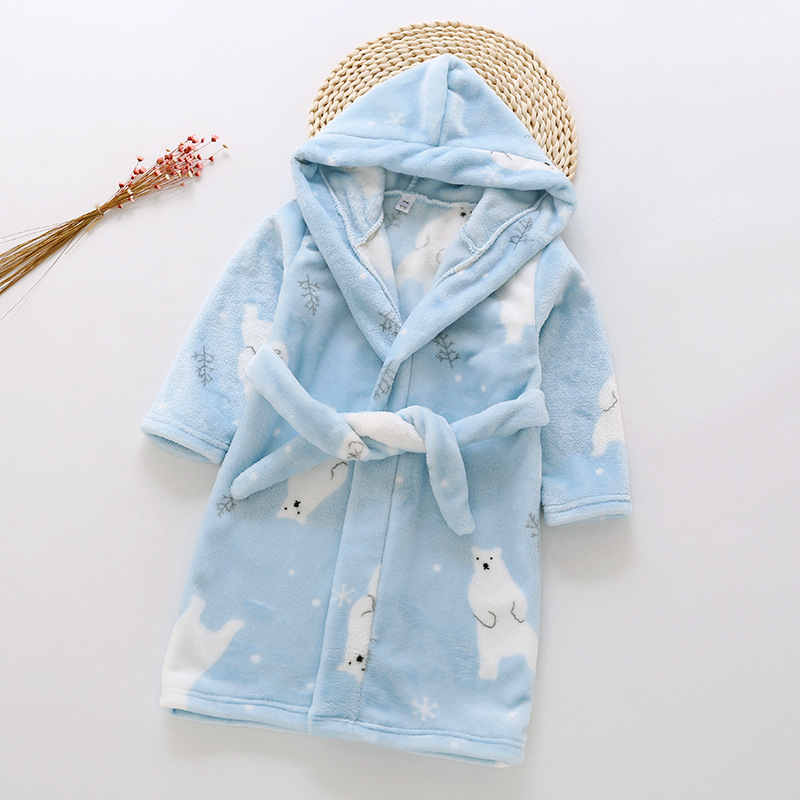 Kids Toddler Baby Boys Girls Cartoon Bathrobes Flannel Night-Robe Sleepwear