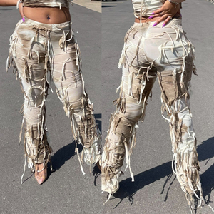 Women Stretch Latest Trendy High Street Tie Dye Baggy Pants With Ripped Fringe Design Chic Y2k Pants Women Streetwear