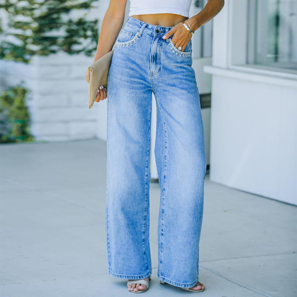High Waist Women Jeans Pantsuit Plus Size Wide Leg Pants Denim Jeans Women